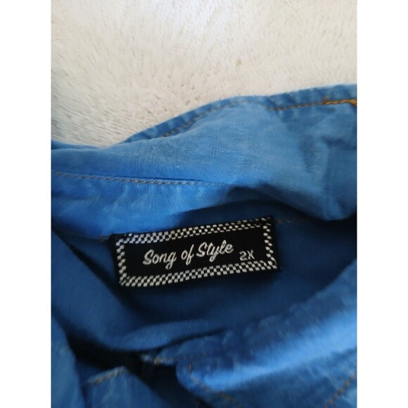 Song Of Style Chambray Tunic Dress Size 2X Belted Roll Tab Sleeve Knee Length - Picture 16 of 16